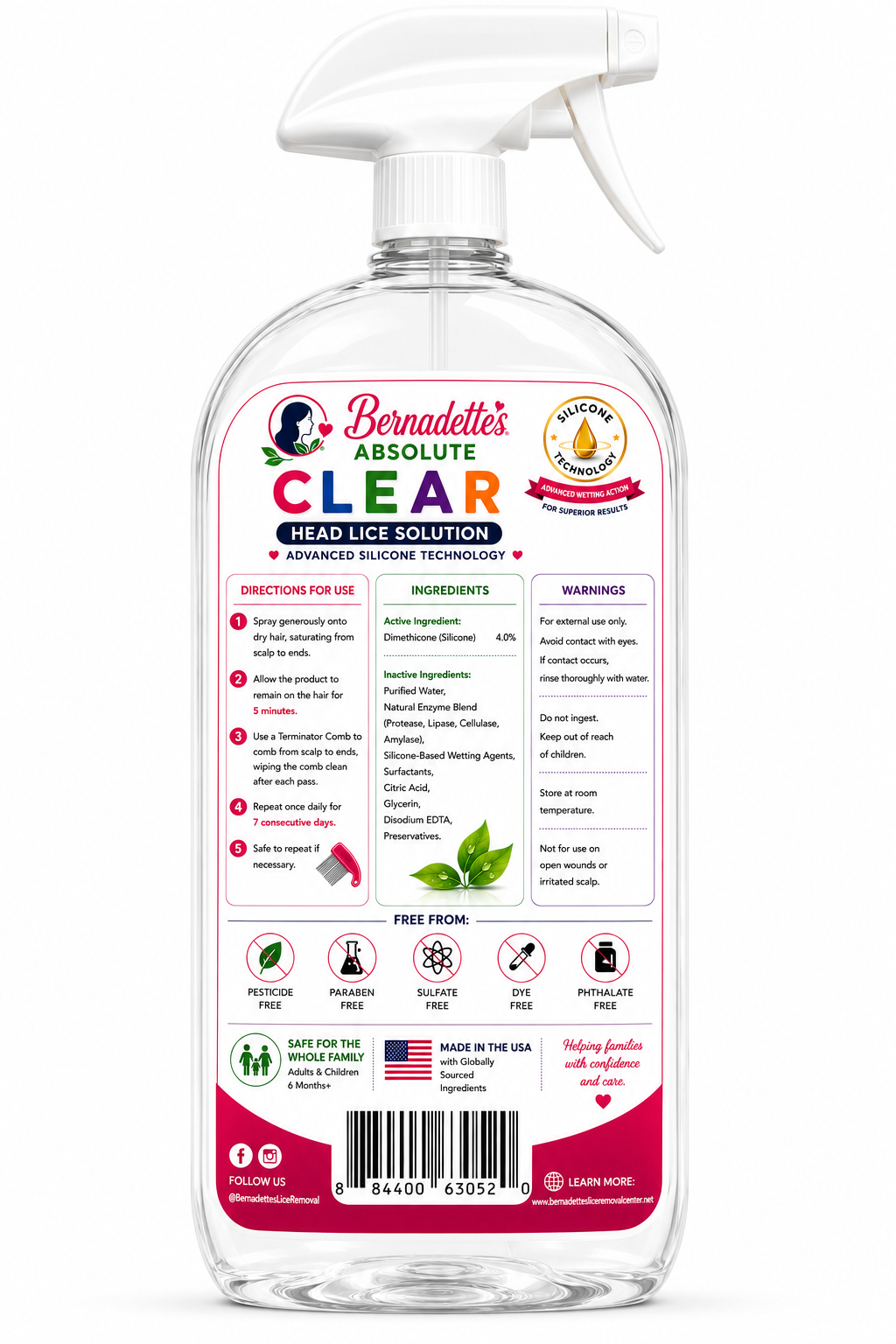 Bernadettes Absolute Clear Lice Solution Spray (28 oz)